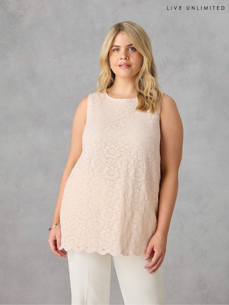 Live Unlimited Blush Pink Curve Lace Sleeveless Top (E30327) | €31
