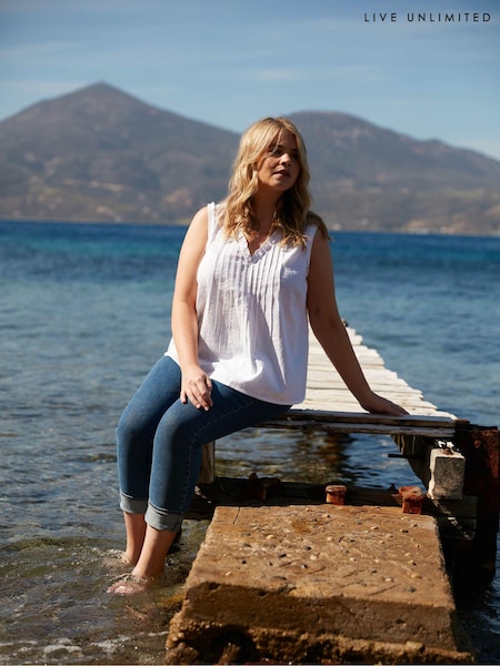 Live Unlimited White Curve Cotton Textured Stripe 100% Cotton Top (E30330) | €30