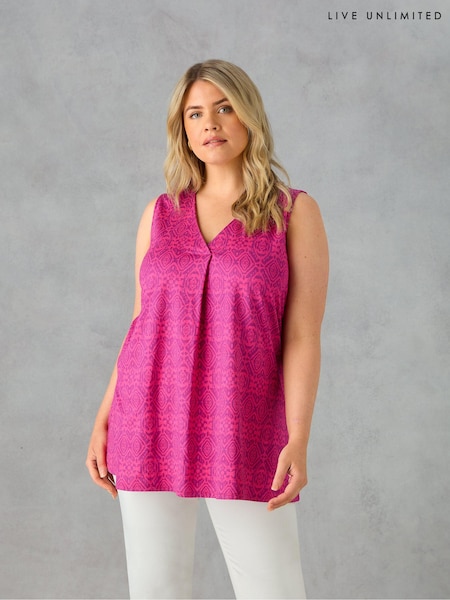 Live Unlimited Plum Purple Curve Geo Jersey Pleat Front Vest (E30331) | €27