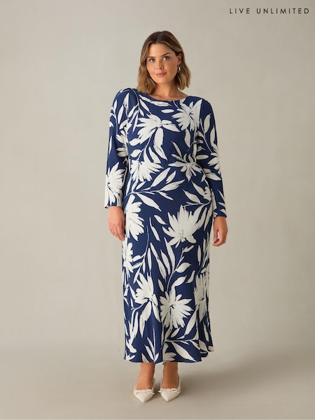 Live Unlimited Blue Curve Floral Scoop Back Bias Maxi Dress (E30335) | €72