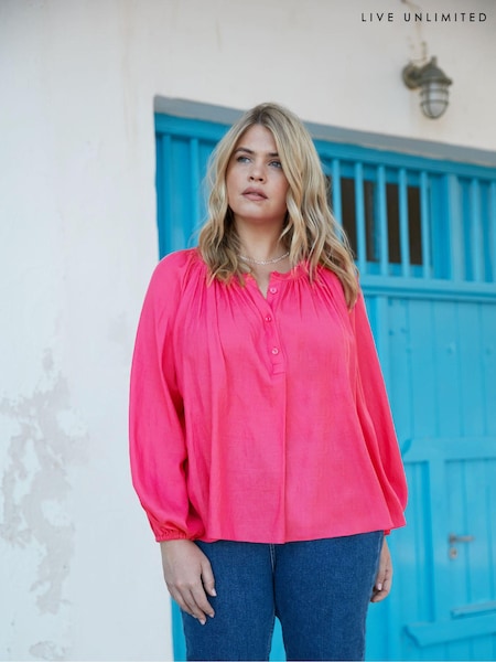 Live Unlimited Pink Curve Chambray Blouse (E30336) | €37