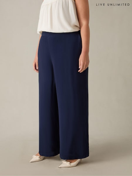 Live Unlimited Blue Curve Satin Wide Leg Trousers (E30337) | €43.50
