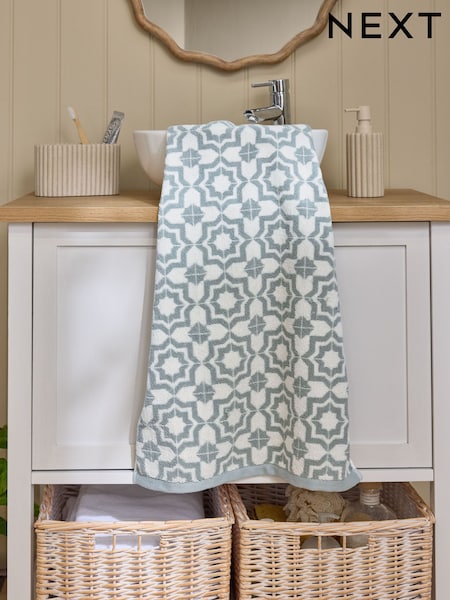 Sage Green Tile Geo 100% Cotton Towel (E30350) | $15 - $33