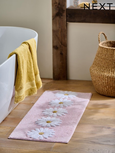 Pink Daisy 100% Cotton Runner Bath Mat (E30356) | $33