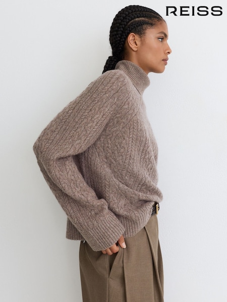 Neutrale Farbe - Reiss Brielle Wool-cashmere Cable-knit Roll-neck Jumper