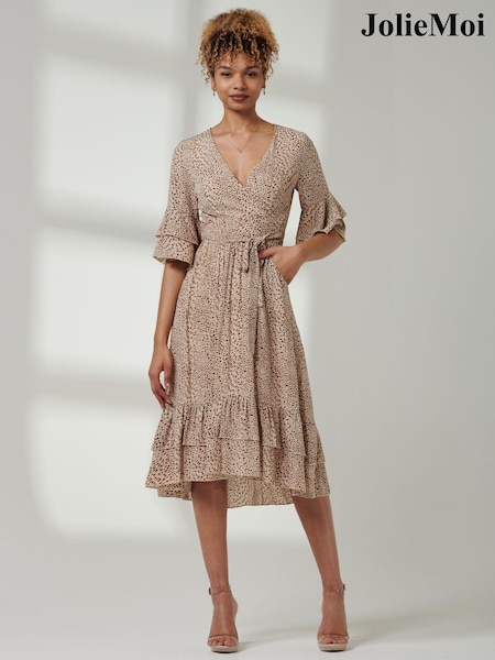 Jolie Moi Brown Tiered Detail Smock Dress (E30382) | €34