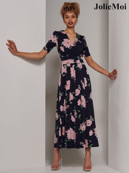 Jolie Moi Blue Kenzie Half Sleeve Jersey Maxi Dress (E30392) | €113
