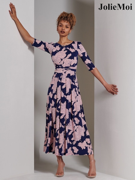 Jolie Moi Blue Parker 3/4 Sleeve Maxi Dress (E30393) | €117