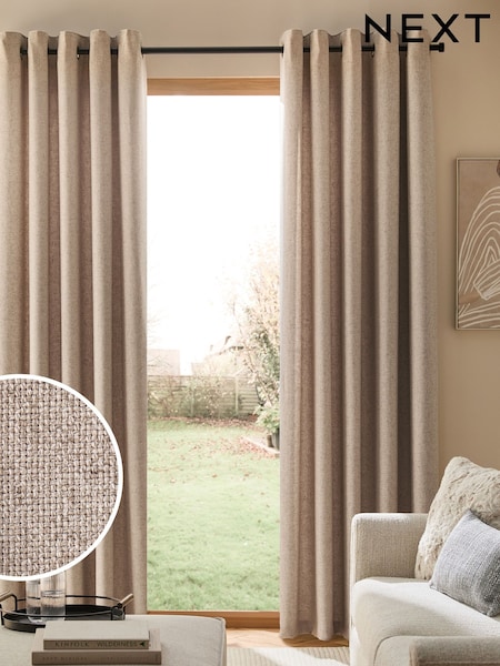 Natural Soft Weave Linen Blend Eyelet Lined Curtains (E30441) | R$ 540 - R$ 1,275