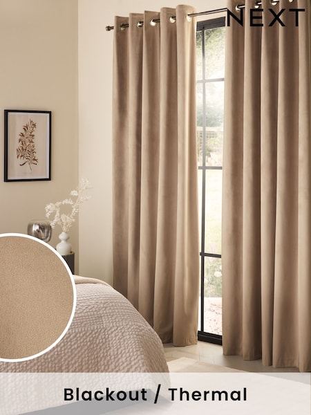 Natural Sand Matte Velvet Blackout/Thermal Curtains (E30447) | R$ 490 - R$ 1,325