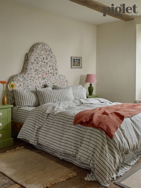 Piglet in Bed Green Sommerley Stripe Linen Duvet Cover (E30471) | $272 - $392
