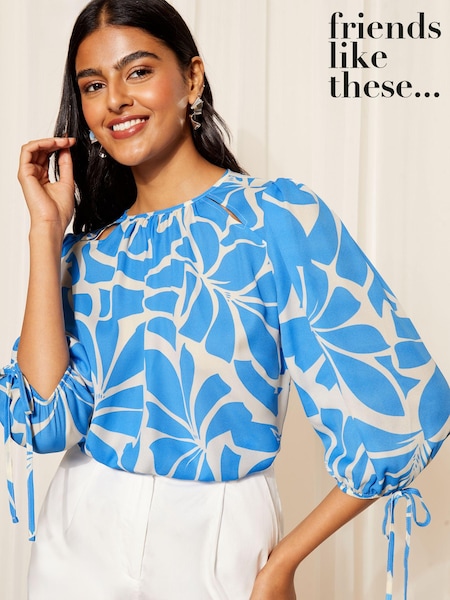 Friends Like These Blue 3/4 Sleeve Chiffon Tie Cuff Blouse (E30523) | 1,983 UAH
