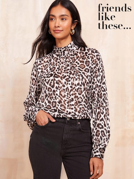 Maro animal - Friends Like These Guler întors Cravată Back Imprimeu animal Blouse (E30531) | 156 LEI