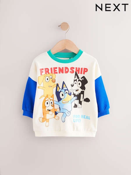 White/Blue Bluey Crew Neck 100% Cotton Sweatshirt (12mths-8yrs) (E30540) | €18 - €20