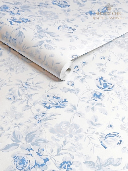 Shabby Chic by Rachel Ashwell® Blue Romantic Rose 10M Wallpaper (E30644) | €81
