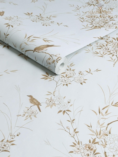 Shabby Chic by Rachel Ashwell® Blue/Gold Bird Chinoiserie 10M Wallpaper (E30652) | €81