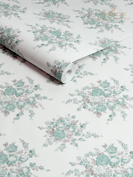 Shabby Chic by Rachel Ashwell® Teal Rose Blossom 10M Wallpaper (E30663) | €81