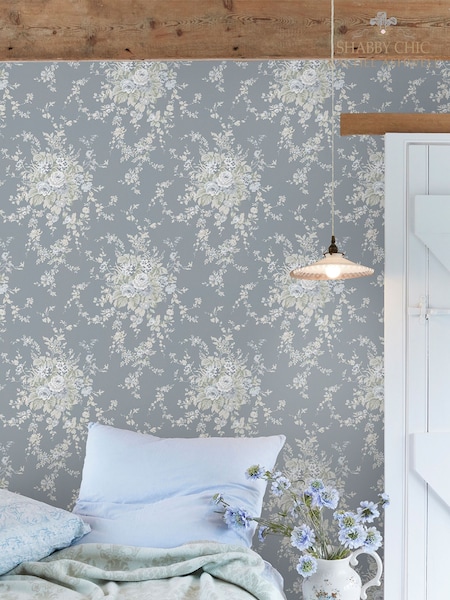 Shabby Chic by Rachel Ashwell® Slate Grey Garden Floral 10M Wallpaper (E30673) | €81