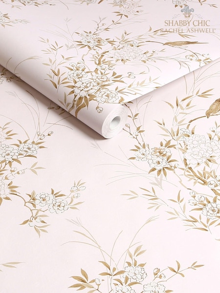 Shabby Chic by Rachel Ashwell® Pink/Gold Bird Chinoiserie 10M Wallpaper (E30674) | €81