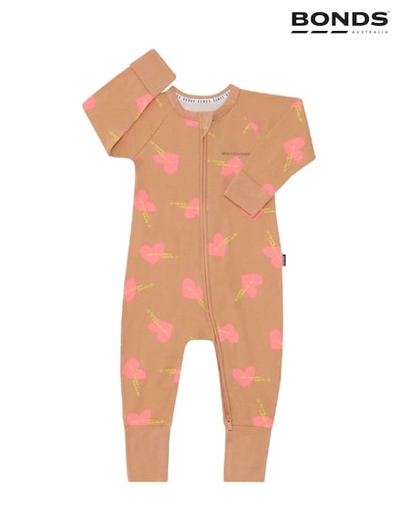 Bonds Pink Neutral Heart Print Zip Wondersuit Sleepsuit (E30689) | € 13