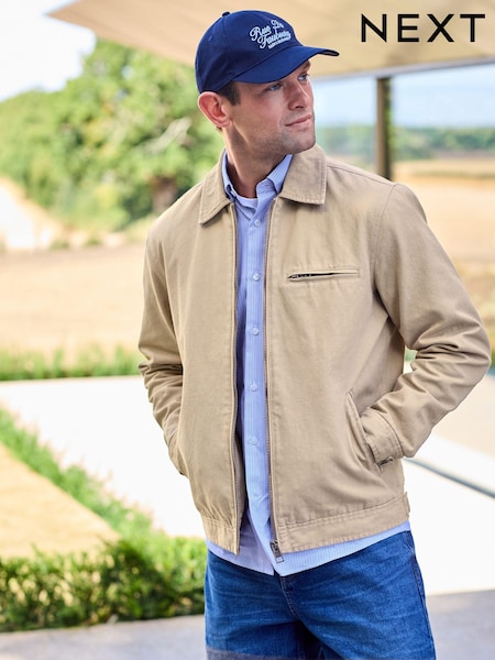 Stone Canvas Worker Jacket with Corduroy Collar (E30748) | $97