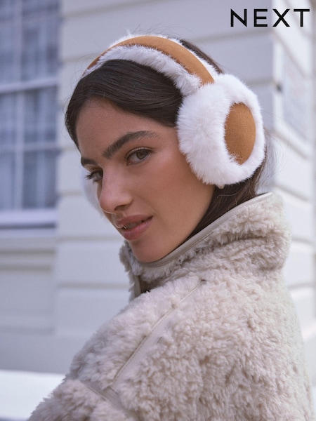 Tan Brown Shearling Leather Earmuffs (E30781) | €33