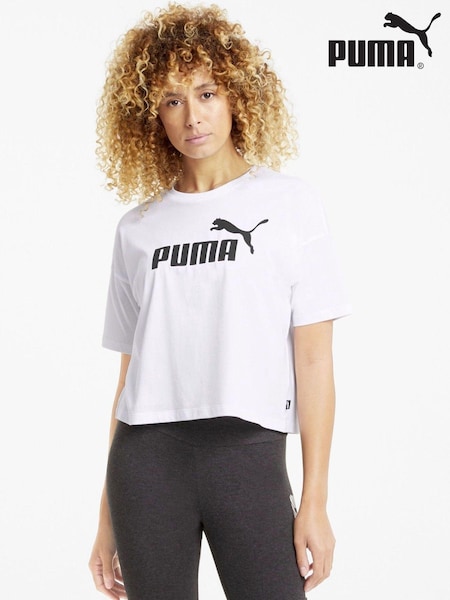 Puma White Womens Essentials Logo Cropped 100% Cotton T-Shirt (E30843) | €28