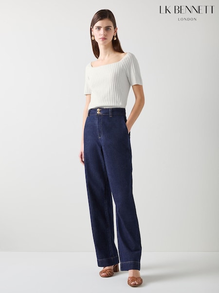 LK Bennett 100% Cotton Beaded Maria Knitted Top (E30853) | 622 LEI