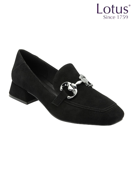Lotus Black Heeled Leather Loafer Shoes (E30873) | €86