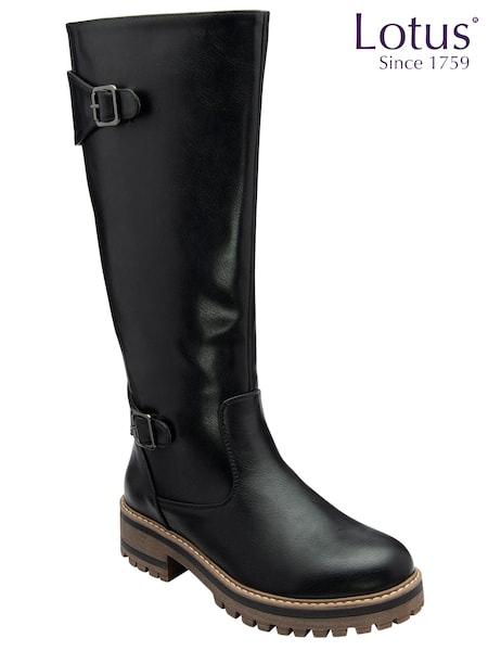 Lotus Black Knee High Boots (E30878) | ₪402