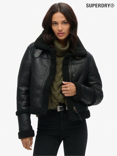 Superdry Black Faux Shearling Crop Jacket (E30933) | €128