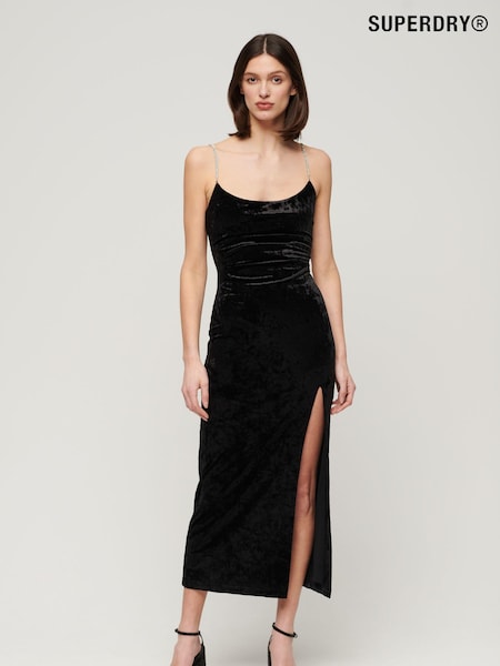 Negru - Superdry Diamonte Velvet Rochie lungă (E30935) | 373 LEI