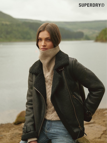 Superdry Black Faux Shearling Aviator Jacket (E30940) | €189