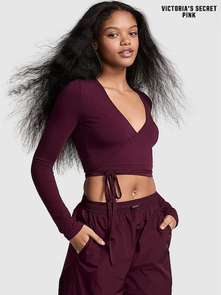 Victoria's Secret PINK Purple Rose Cotton Wrap Long Sleeve Cropped Top (E31187) | €13.50