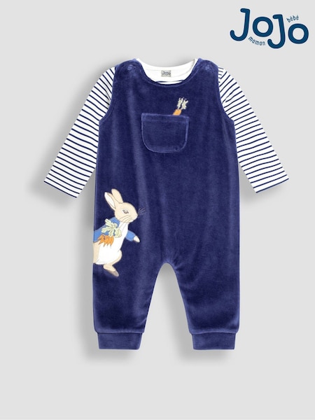 JoJo Maman Bébé Navy Velour Dungarees & Top Set (E31328) | €13.50