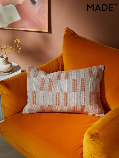 MADE.COM Orange Textured Woven Blake Cotton Geo Cushion (E31408) | €27