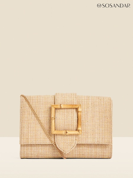 Sosandar Raffia Bamboo Clasp Detail Clutch Bag (E31422) | kr820