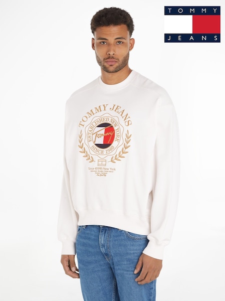 Tommy Jeans White Boxy Explorer Luxe Crew Neck 100% Cotton Sweatshirt (E31447) | AED247