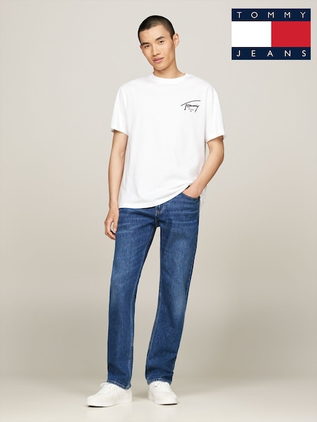 Tommy Jeans White Regular Fit Signature Print 100% Cotton T-Shirt (E31460) | 86 QAR