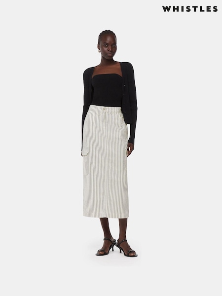 Whistles Stripe Cotton/Linen Mix Cargo Midi Skirt (E31680) | 76 €