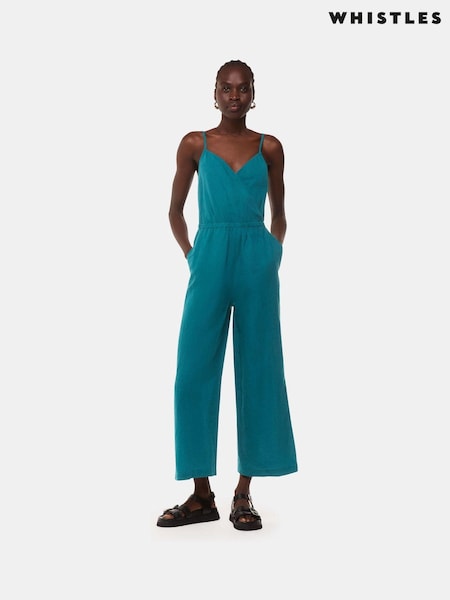 Whistles Blue Wrap Front Linen Jumpsuit (E31700) | €79
