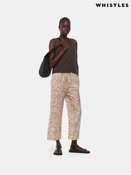 Whistles White Palm Print Linen Blend Cropped Trousers (E31701) | €63