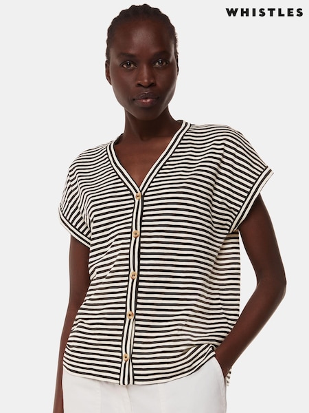 Whistles Stripe Julia Button 100% Cotton Top (E31714) | 439 LEI