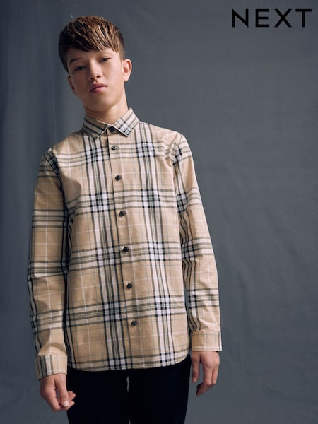 Neutraali Ruutu - Long Sleeve 100% Cotton Shirt (3-16yrs) (E31738) | €20 - €28