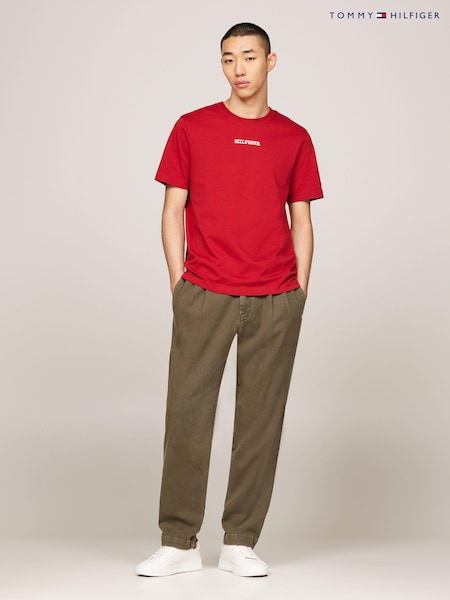 Tommy Hilfiger Red Monotype Stitching 100% Cotton T-Shirt (E31863) | €32