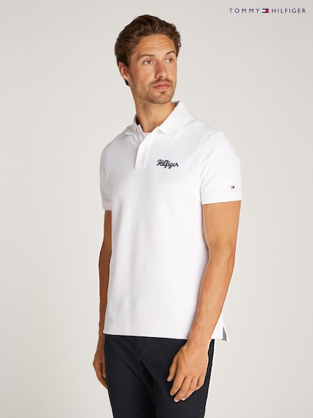 Tommy Hilfiger White Regular Fit Chainstitch 100% Cotton Polo Shirt (E31887) | €53