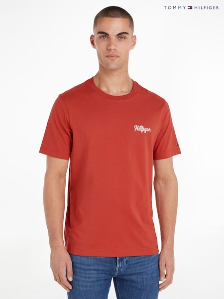 Tommy Hilfiger Red Chainstitch 100% Cotton T-Shirt (E31906) | AED131