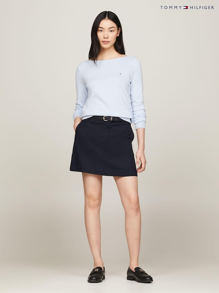 Albastru - Pulover Jerseu din bumbac cu guler bărcuță Tommy Hilfiger (E31962) | 417 LEI