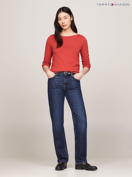 Roșu - Pulover Jerseu din bumbac cu guler bărcuță Tommy Hilfiger (E31967) | 375 LEI