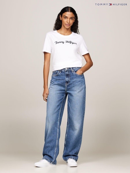 Tommy Hilfiger White Regular Fit Script Crew Neck 100% Cotton T-Shirt (E31983) | €30